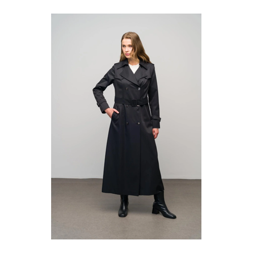 Bild von Eleganter Olcay Schwarzer Zweireihiger Trenchcoat für Damen