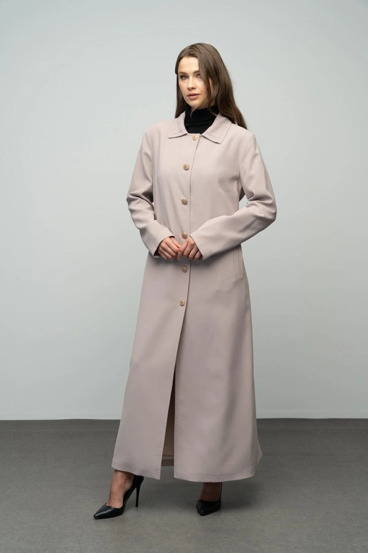 Bild von Olcay Plus Size Hemdkragen Punkt Detaillierter Gefütterter Mantel Stone für Damen - 46