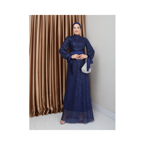 Bild von Elegantes Olcay Hijab-Abendkleid mit Pailletten – Dunkelblau für Damen