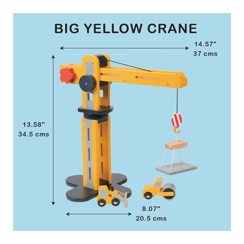 Bild von Mentari Big Yellow Crane – Der Großer gelber rotierender Holzkran für kleine Bauhelfer