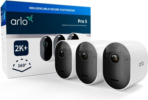 Bild von Arlo Pro 5 2K+ Überwachungskamera außen - 3er Set - IP-Sicherheitskamera - Innen & Außen - Verkabelt & Kabellos - Decke/Wand - Schwarz - Weiß - 1440 x 2560 Pixel (VMC4360P-200EUS)