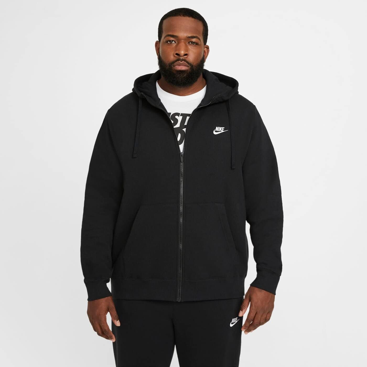 Bild von Nike Herren Hoodie mit Durchgehendem Reißverschluss Sportswear Club Fleece, Black/Black/White, M, BV2645-010
