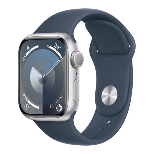 Bild von Apple Watch Series 9 GPS 45mm Aluminium Silber Sportarmband Sturmblau S/M