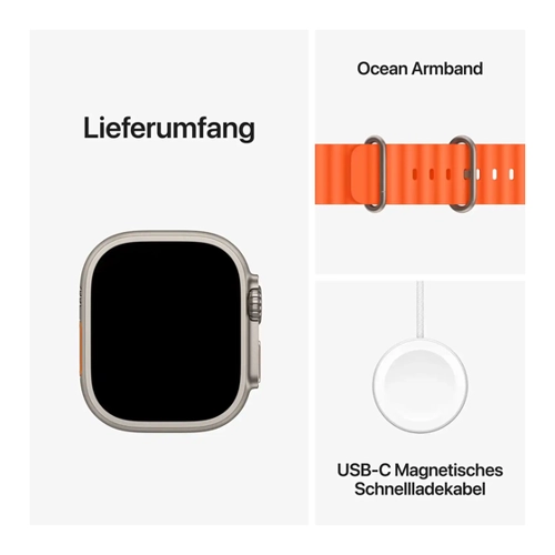 Bild von Apple Watch Ultra 2 Titangehäuse 49mm Ocean Armband orange (GPS + Cellular)