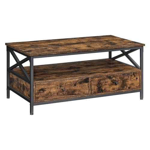 Bild von Couchtisch mit Schubladen und offenem Fach, Vintagebraun + Schwarz