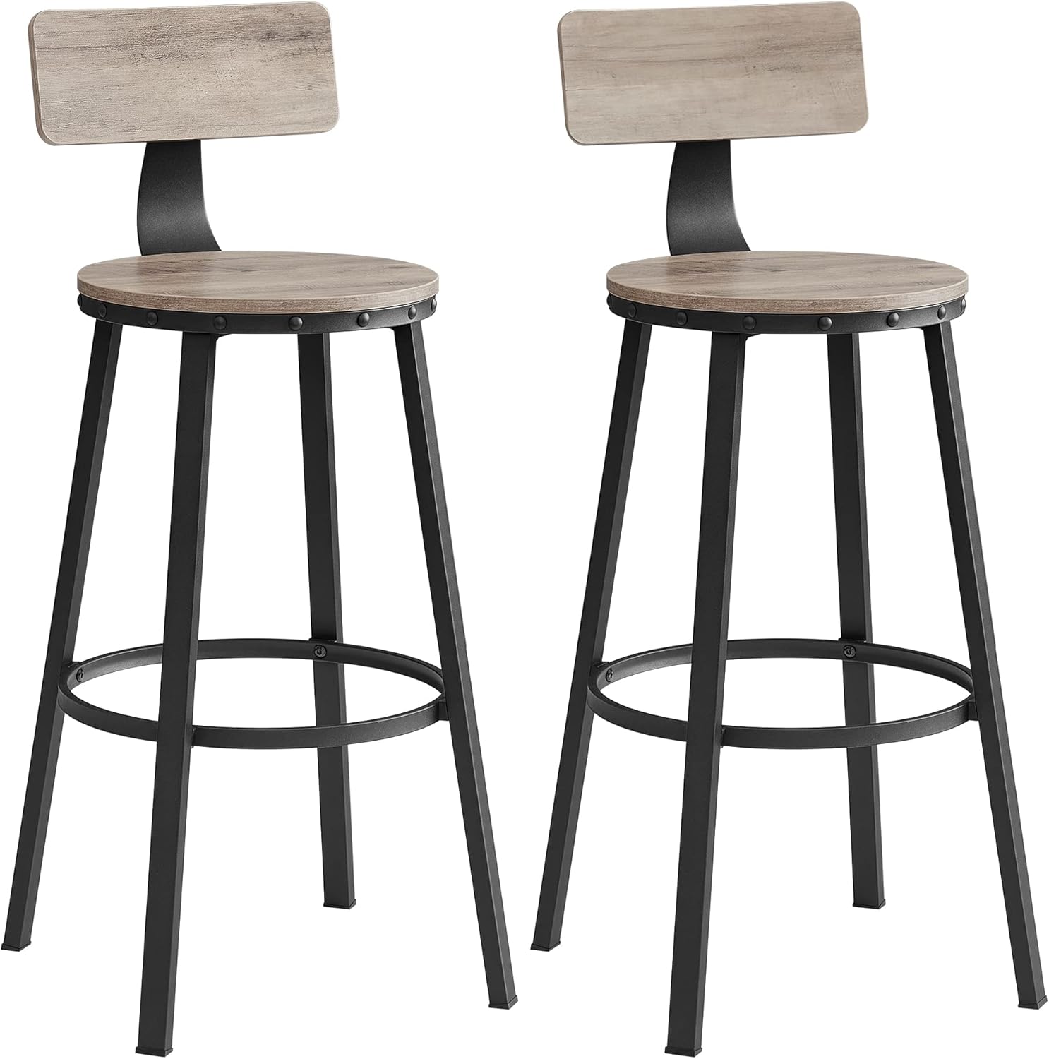 Bild von VASAGLE Barhocker 2er Set: Industrielle Eleganz für Ihre Küche - Stilvolle Barstühle mit Holzspanplatte und Stahlgestell, Sitzhöhe 73 cm, greige-schwarz