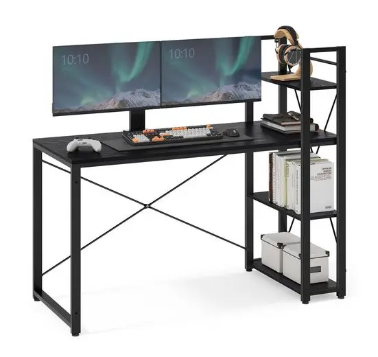 Bild von VASAGLE Schreibtisch Computertisch, 120 / 137,2 cm, mit Regalböden rechts oder links