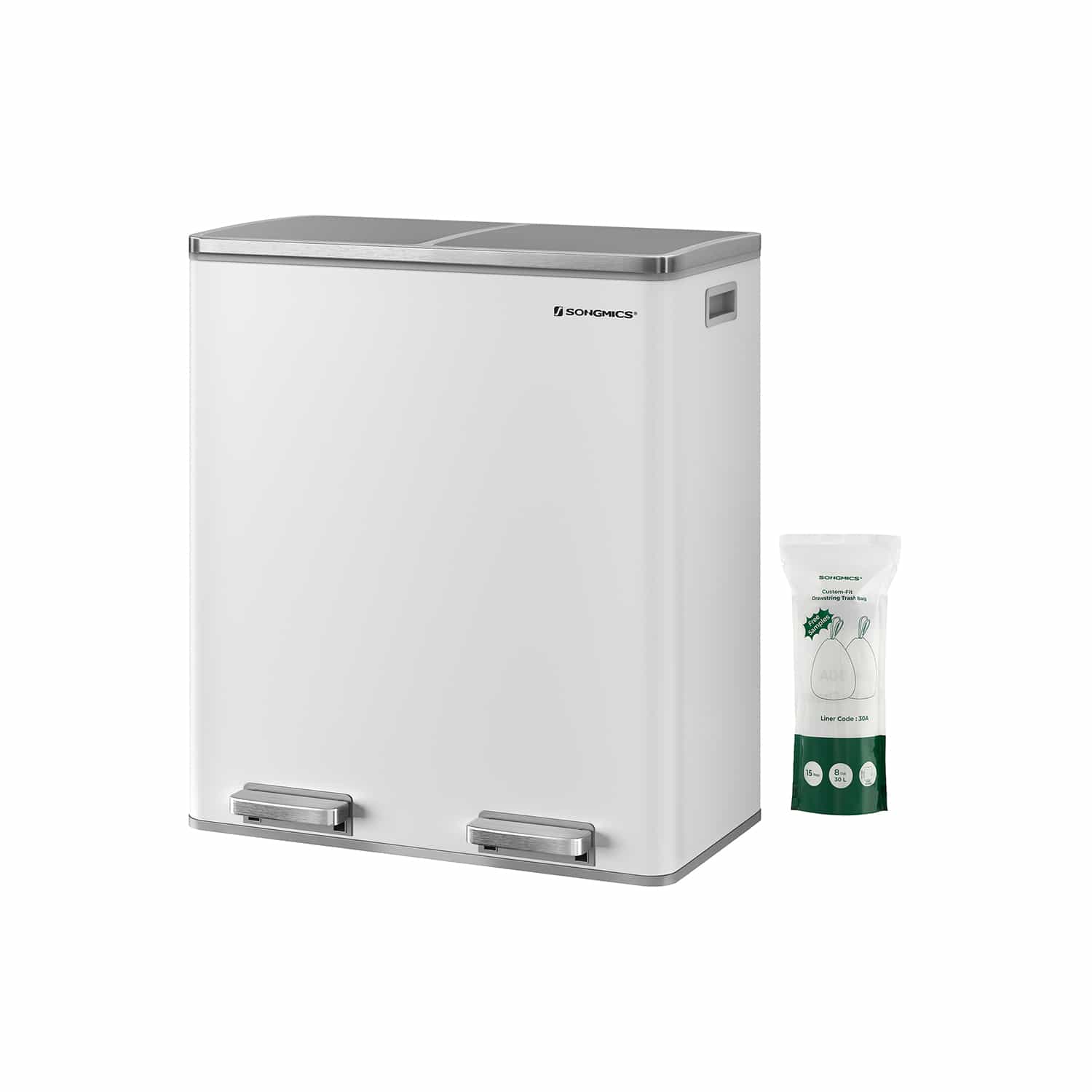 Bild von Mülleimer Küche 60 L – 2 Fächer, Treteimer, Silbern