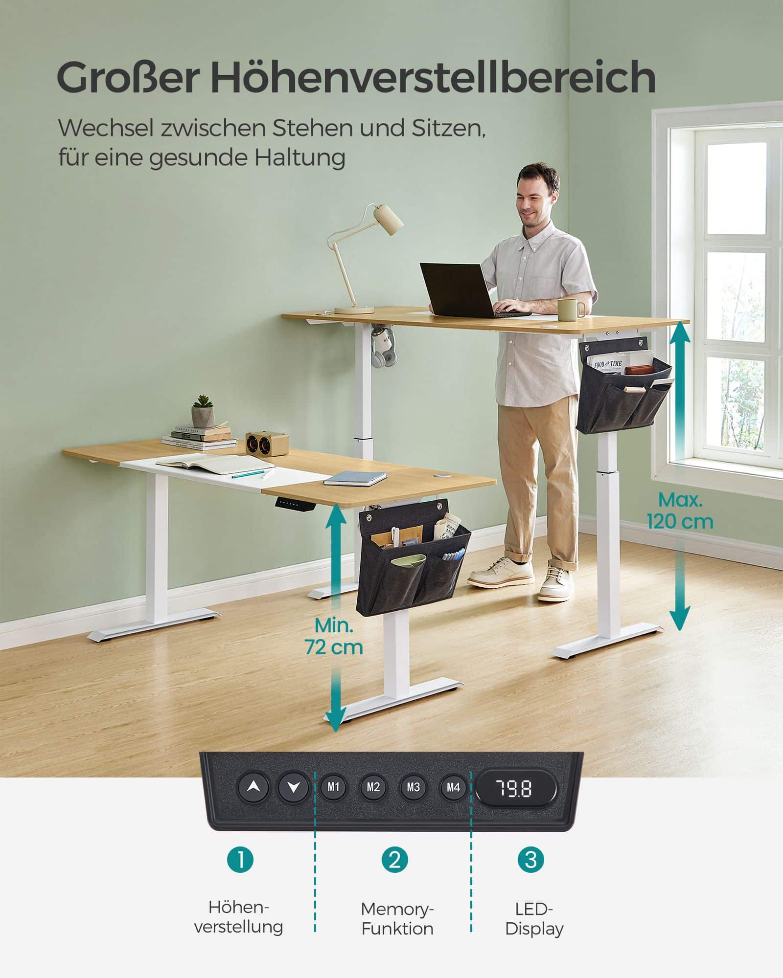 Bild von Höhenverstellbarer Schreibtisch elektrisch pastellgelb-basisweiß
