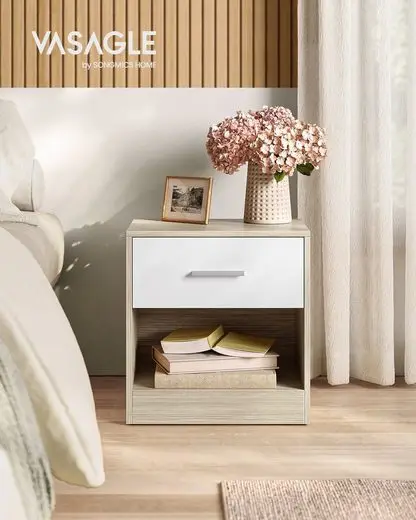 Bild von VASAGLE Nachttisch, Beistelltisch, mit Schublade, Griff, offenes Fach, Couchtisch, für Schlafzimmer