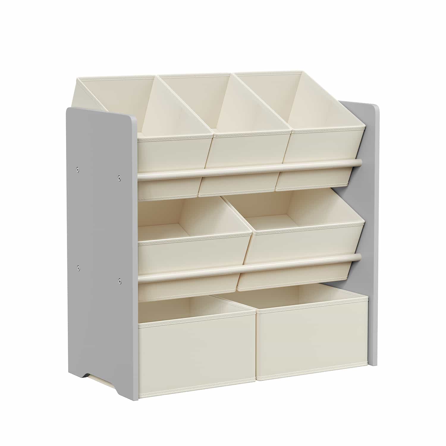 Bild von Kinderregal mit 7 Aufbewahrungsboxen aus Vliesstoff taubengrau