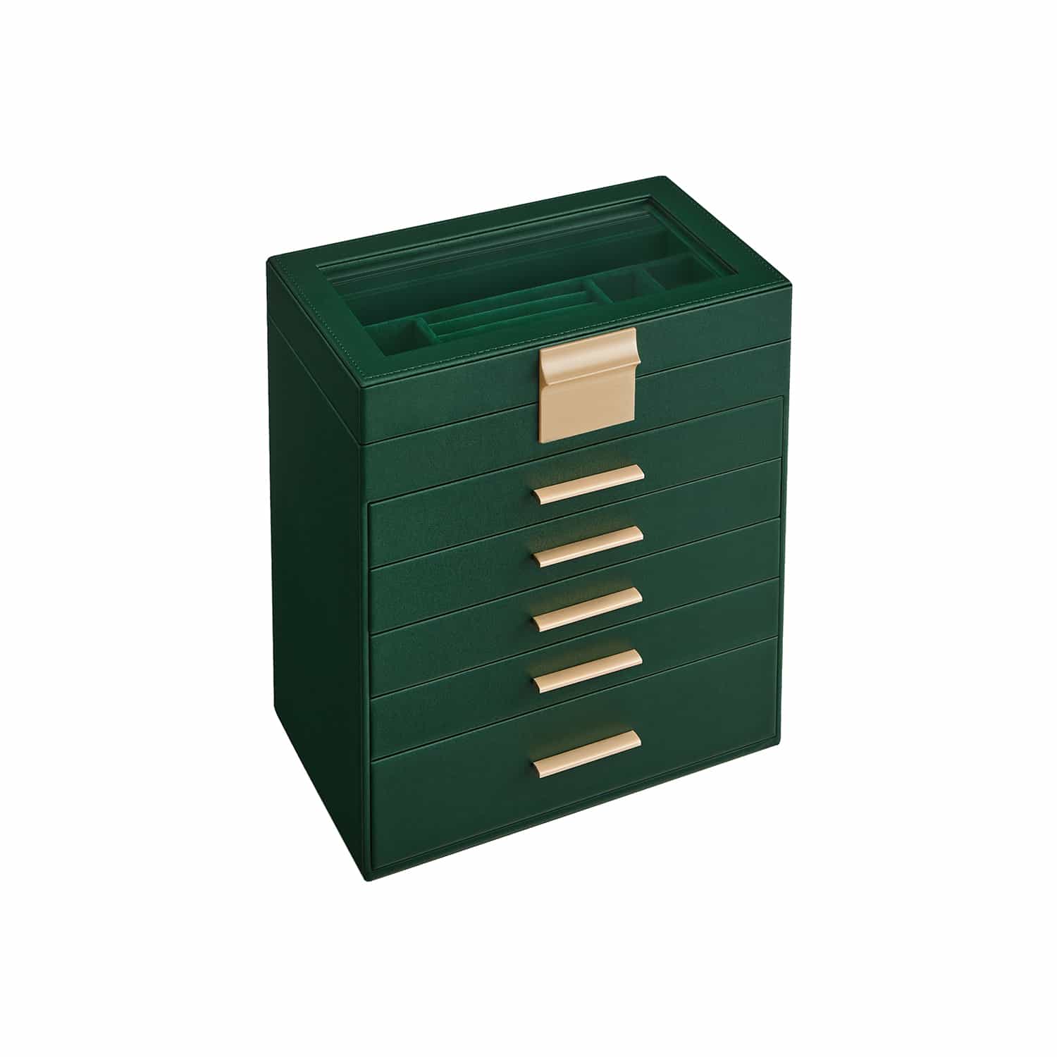 Bild von Schmuckkästchen 5 Schubladen modern waldgrün-golden