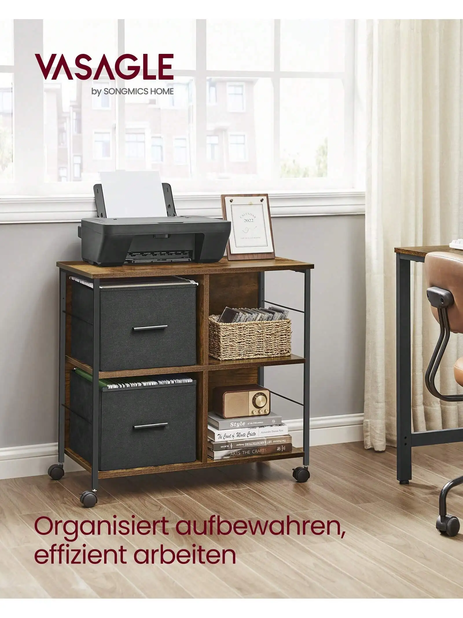 Bild von VASAGLE Aktenschrank, Büroschrank mit 2 Stoffschubladen, einfacher Aufbau, offene Ablagen