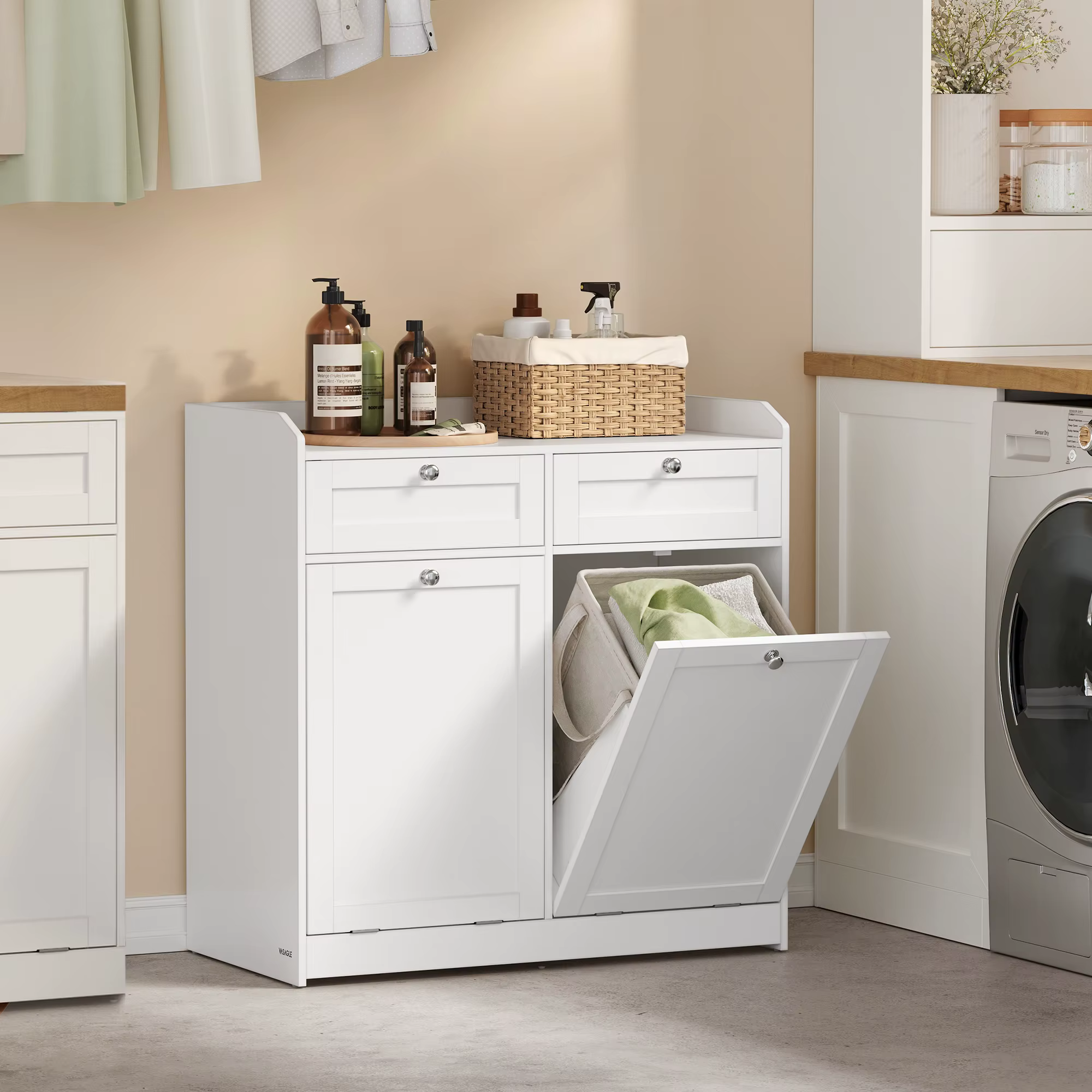 Bild von VASAGLE Badkommode Badschrank Wäscheschrank Badezimmerschrank, mit 2 Schubladen und 2 Wäscheboxen