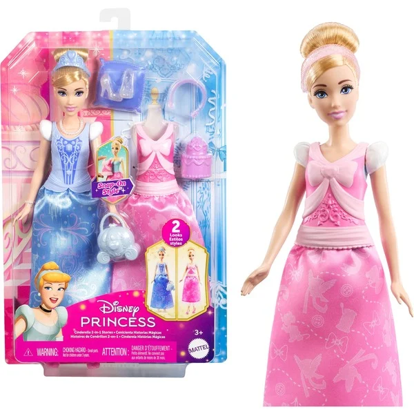 Bild von Disney Princess 2-in-1-Geschichten Cinderella-Modepuppe mit 2 Oberteilen zum A