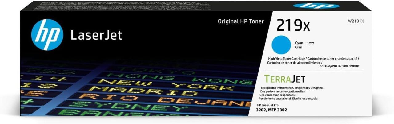 Bild von HP 219X - Hohe Ergiebigkeit - Cyan - original - LaserJet - Tonerpatrone (W2191X) - für Color LaserJet Pro MFP 3302fdn (W2191X)