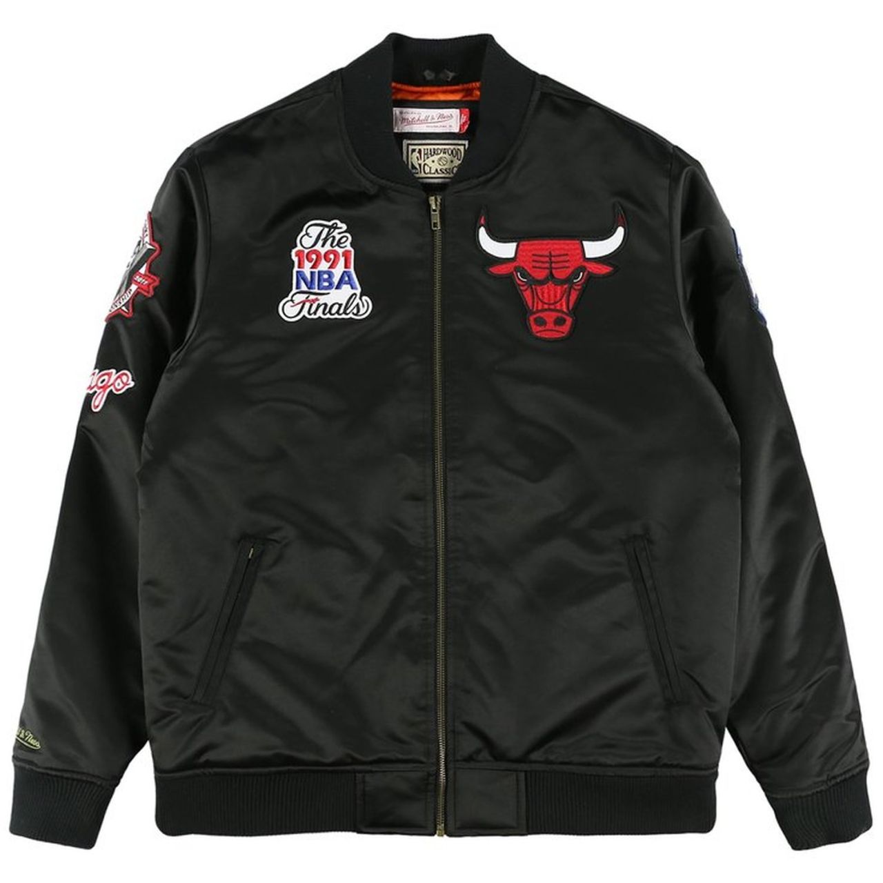 Bild von M&N Satin Bomber Jacke - FLIGHT Chicago Bulls schwarz