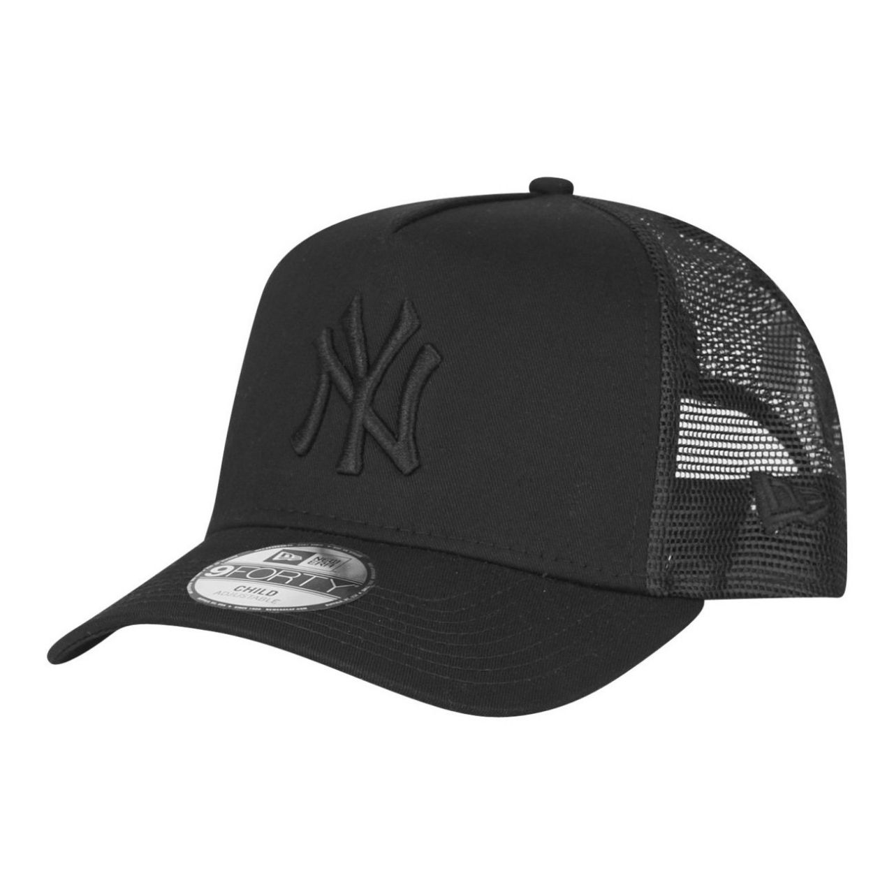 Bild von New Era Neue Ära Jugendliche New York Yankees A-Frame Tracker Cap - alle schwarz - 6-12 Jahre One Size