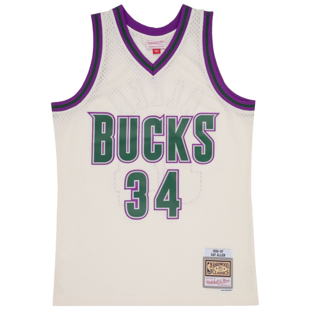 Bild von Mitchell & Ness, Herren, Sportshirt, Swingman Jersey Milwaukee Bucks OFF-WHITE Ray Allen - XL (XL), Beige, XL