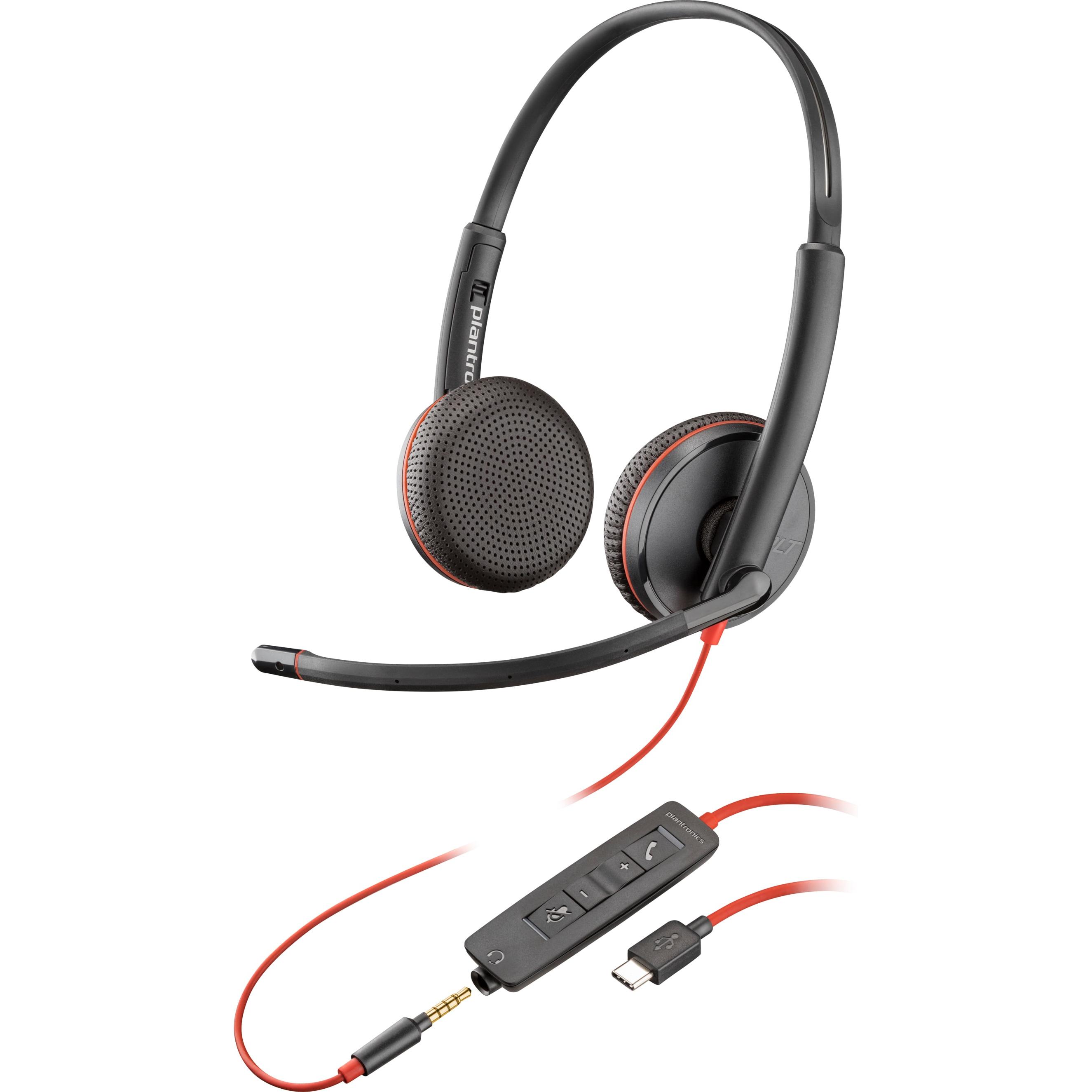 Bild von HP POLY Poly Blackwire C3225 - Blackwire 3200 Series - Headset - On-Ear - kabelgebunden - aktive Rauschunterdrückung - 3,5 mm Stecker, USB-C - Schwarz - Skype-zertifiziert, Avaya Certified, Cisco Jabber Certified (80S04AA)