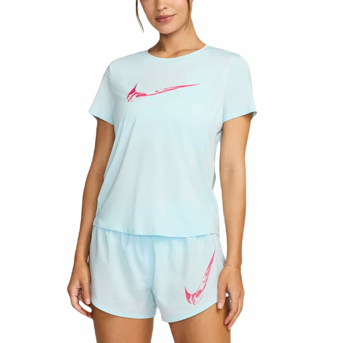 Bild von Nike W NK One Swoosh Hybrid Dri-Fit SS Top Damen (Hellblau XS) Laufshirts
