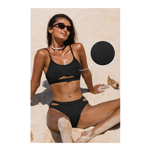 Bild von Trendiges Onyx-Bralette mit U-Ausschnitt und Cutout Hipster-Bikini-Set