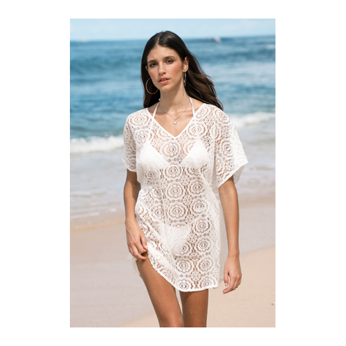 Bild von Weißes Cover-Up-Minikleid mit Dolman-Ärmeln: Eleganz für den Sommer