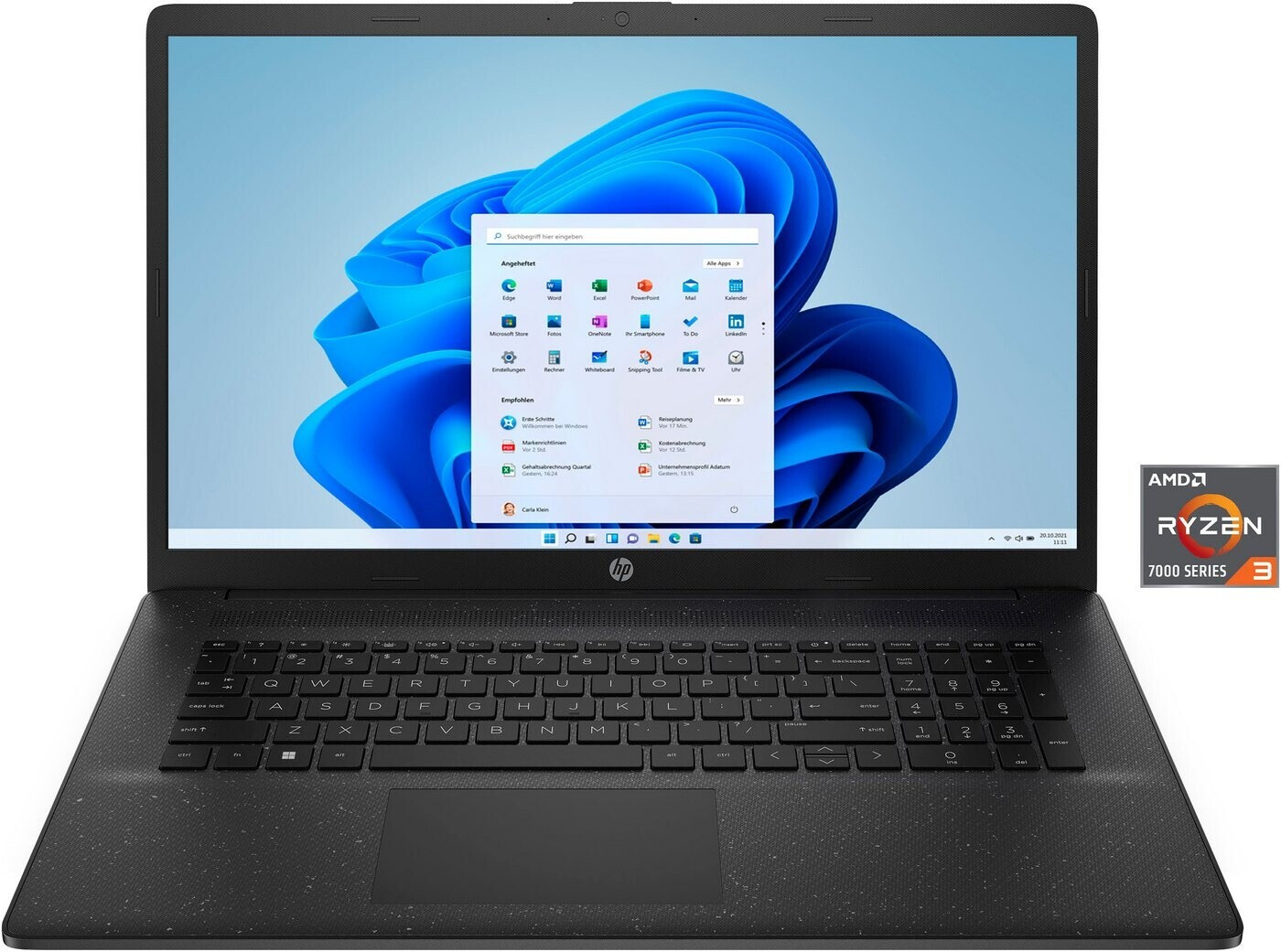 Bild von HP Laptop 17-CP2137NG - AMD Ryzen 3 7320U / 2.4 GHz - Win 11 Home - Radeon 610M - 8 GB RAM - 512 GB SSD NVMe - 43.9 cm (17.3) IPS 1920 x 1080 (Full HD) - Wi-Fi 5 - Jet Black (Abdeckung und Unterteil), Tastaturrahmen in Starry Black - kbd: Deutsch (9F1J6EA#ABD)