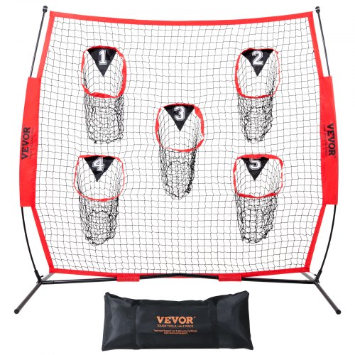 Bild von VEVOR 186.5 x 108.3 x 190 cm Fußballtrainer-Wurfnetz, Trainings-Wurfziel-Übungsnetz mit 5 Zieltaschen, Knotenloses Netz, inkl. Bogenrahmen & Tragbarer Tragetasche, Verbessert die QB-Wurfgenauigkeit