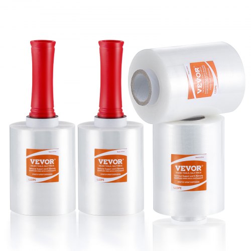 Bild von VEVOR Stretchfolie, 127 mm x 305 m, 4er-Set, 80 Gauge Industriestärke, transparente Palettenfolie, strapazierfähige Verpackungsfolie mit Griffen zum Verpacken von Paletten, Versand und Umzügen