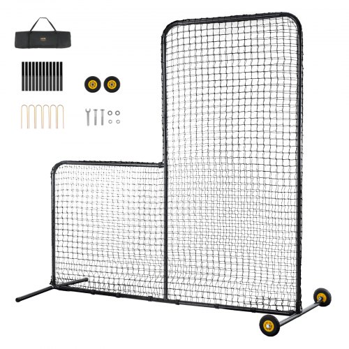 Bild von VEVOR L-Typ für Schlägerkäfig 213 x 106 x 213 cm Baseball- und Softball-Sicherheitsschirm Körperschutz Tragbarer Schlagschirm mit Körperschutz & Tragetasche & Rädern, Softball-Pitching-Netz Schwarz