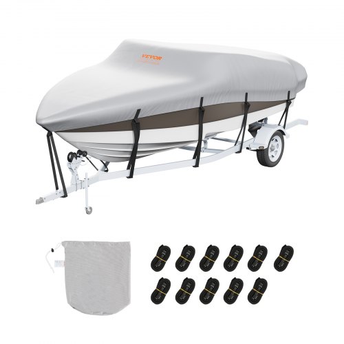 Bild von VEVOR Bootspersenning Abdeckplane Bootsplane, 426–480 cm Persenning Schlauchboot 600D Oxford-Gewebe Bootspersenning Abdeckung mit Aufbewahrungstasche 435 x 300 mm, Angelboot Bootsabdeckplane Grau