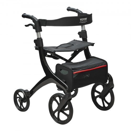 Bild von VEVOR Faltbarer Rollator für Senioren Leichtgewichtsrollator aus Aluminium mit Sitz und verstellbarem Griff 4-Rad-Mobilitätsgeher für den Außenbereich mit Aufbewahrungstasche Tragkraft 136 kg Schwarz