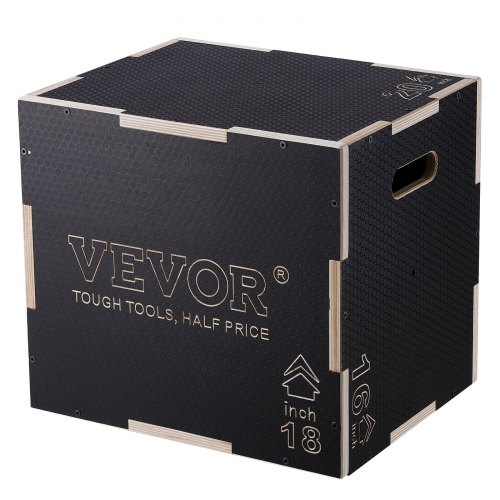 Bild von VEVOR 3-in-1-Plyometrische Sprungbox 20/18/16-Zoll-Plyobox, Sprungkasten Sprungkiste 204 kg Tragfähigkeit, Fitnessübungs-Step-Up-Box für Heimtraining, Sprungkrafttraining Schwarz Einstellbare Höhe