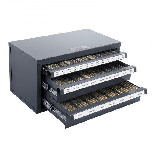 Bild von VEVOR Schneidbohrerspender-Schrank, Schneidbohrer-Organizer mit drei Schubladen für 3 mm–24 mm Stahl-Spender mit Etiketten, Stapelbarer Schrank mit 29 Fächern zur Bewahrung von Schneidbohrer usw.