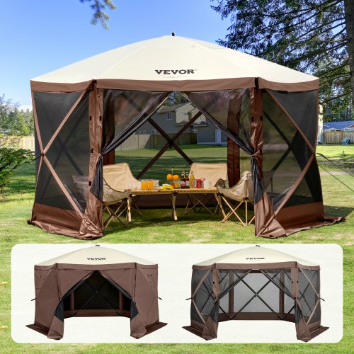 Bild von VEVOR Faltpavillon VEVOR Pop-Up-Pavillonzelt, Schnellaufbau-Zelt mit Moskitonetz, braun.