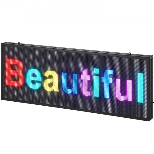 Bild von VEVOR Programmierbares LED-Schild, P10 Vollfarb-LED-Scrolling-Panel, DIY-Anzeigetafel mit Benutzerdefiniertem Textanimationsmuster, WIFI-USB-Steuerung, Nachrichten-Ladenschild 99 x 35 cm