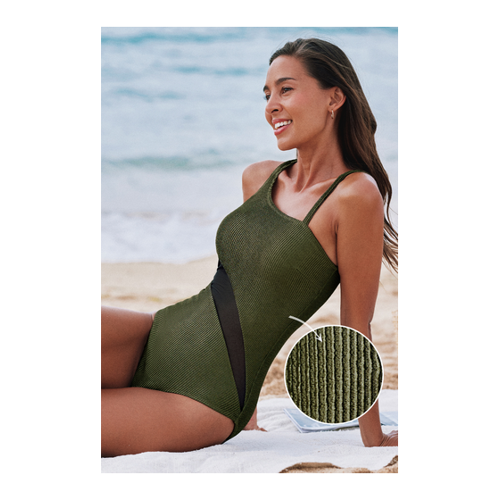 Bild von Olive Asymmetrischer Glitzer-Badeanzug mit Mesh-Akzenten