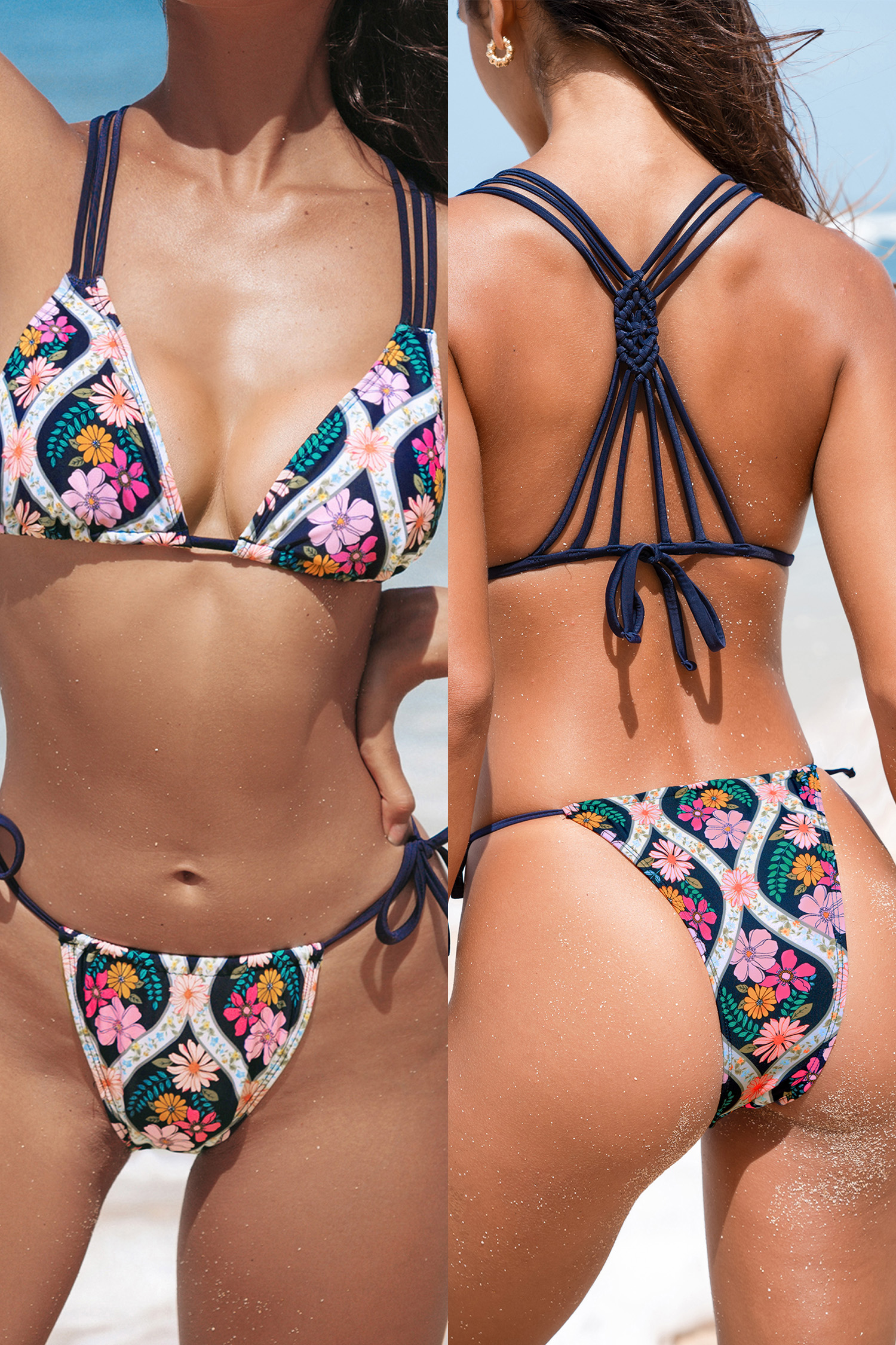 Bild von Geblümtes Bikini-Oberteil & Bikinihose mit Seitenbindung