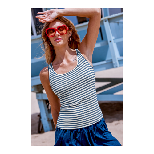 Bild von Blau-weiß gestreiftes Tank-Top mit Rundhalsausschnitt