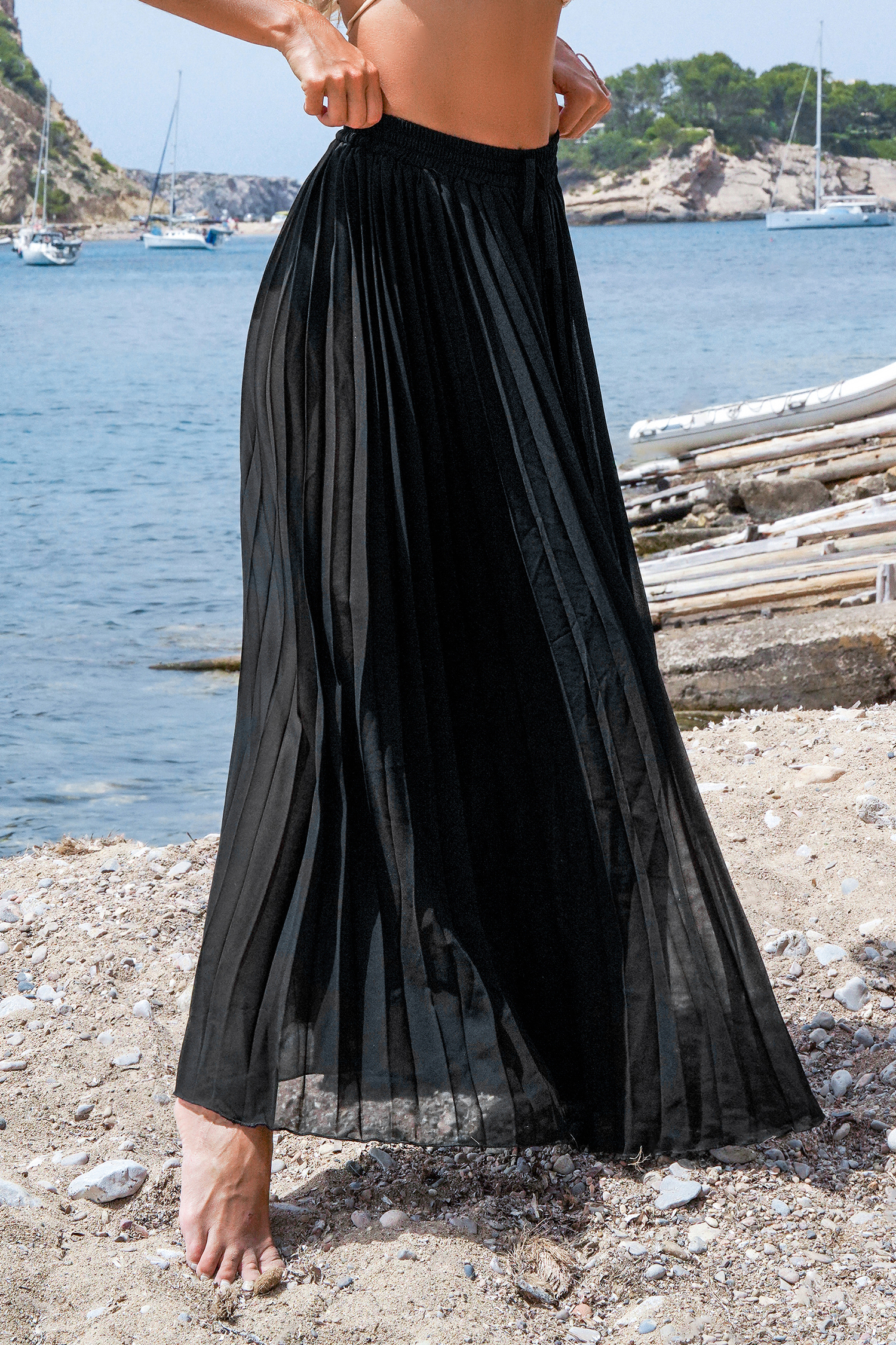 Bild von Schwarze plissierte Chiffon-Strandhose