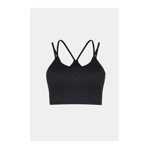 Bild von Nahtloses schwarzes Doppelträger-Cropped-Sport-Top