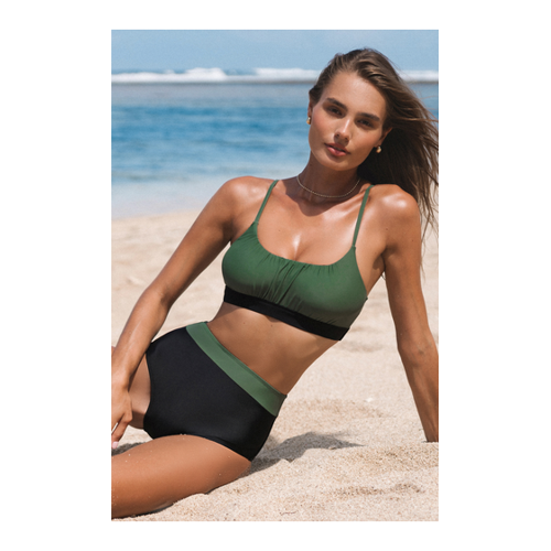Bild von Set aus Colorblock-Bikinioberteil und Bauchweg-Bikinihose