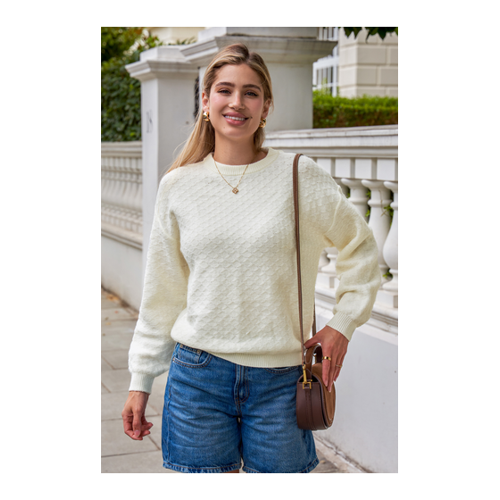 Bild von Eleganter weißer langärmeliger Pullover mit Rundhalsausschnitt