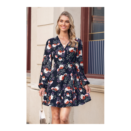 Bild von Florales Minikleid mit Blousonärmeln und seitlicher Bindung
