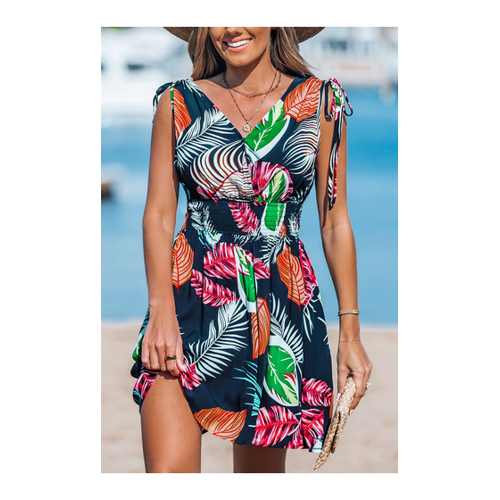 Bild von Marineblaues ärmelloses Mini-Wickelkleid