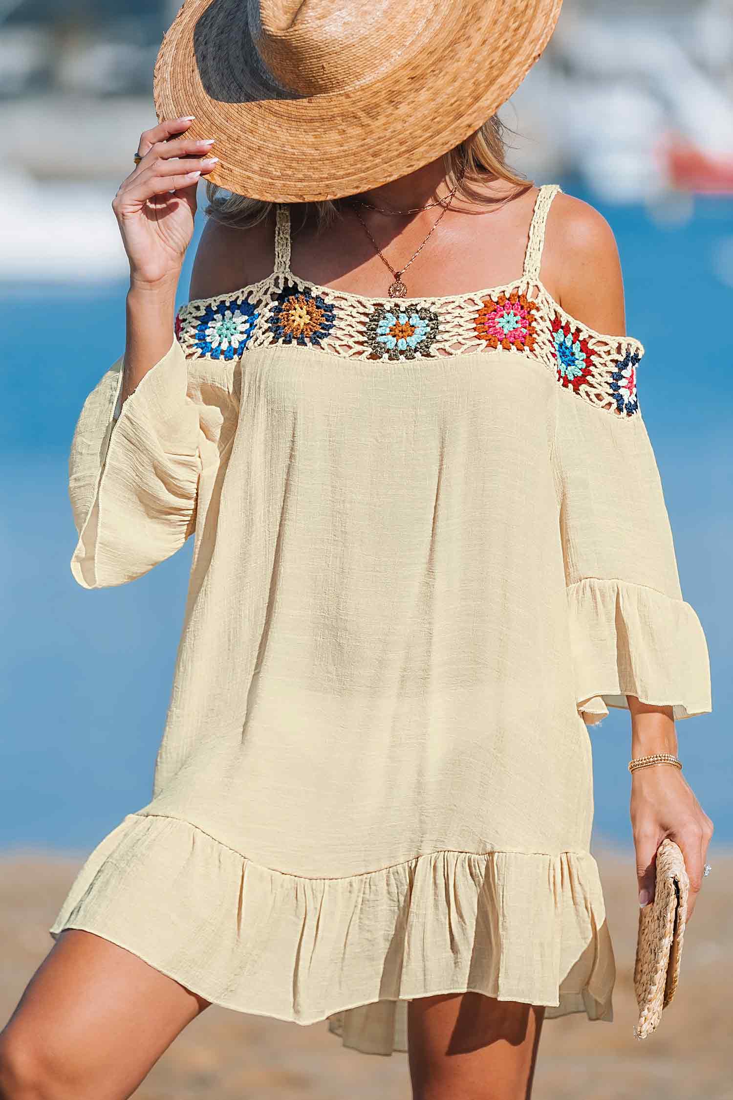 Bild von Gehäkeltes schulterfreies Mini-Strandkleid