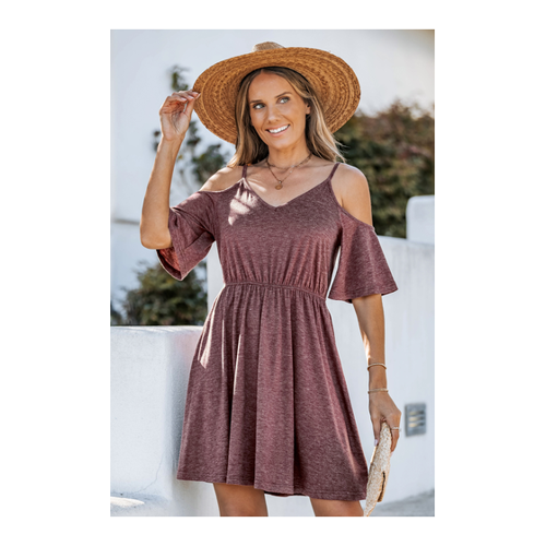 Bild von Bordeauxfarbenes Minikleid mit kalten Schultern