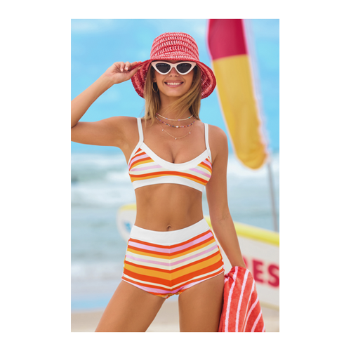 Bild von GEO Gestreiftes Rundhals-Bikini-Oberteil & sportliche Boyshorts