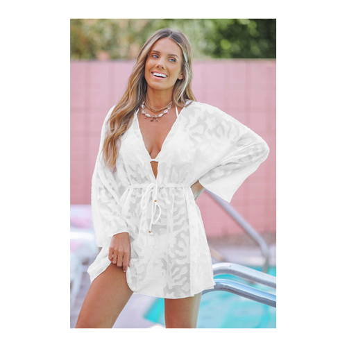 Bild von Weißes Mini-Strandkleid mit Dolman-Ärmeln